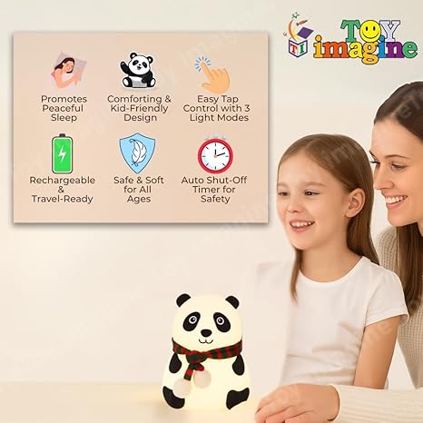 Toy Imagine Panda Night Light for Kids – Soft Silicone LED Lamp with Tap Control