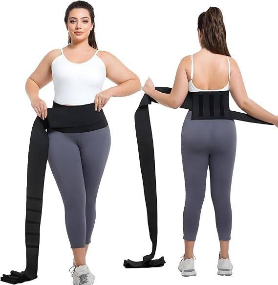 Free Size Premium Waist Belt Elastic Band Weight Loss Flat Belly Belt Body Shaper Abdominal Belt After Delivery for Tummy Reduction Tummy Wrap Waist Trainer -Black