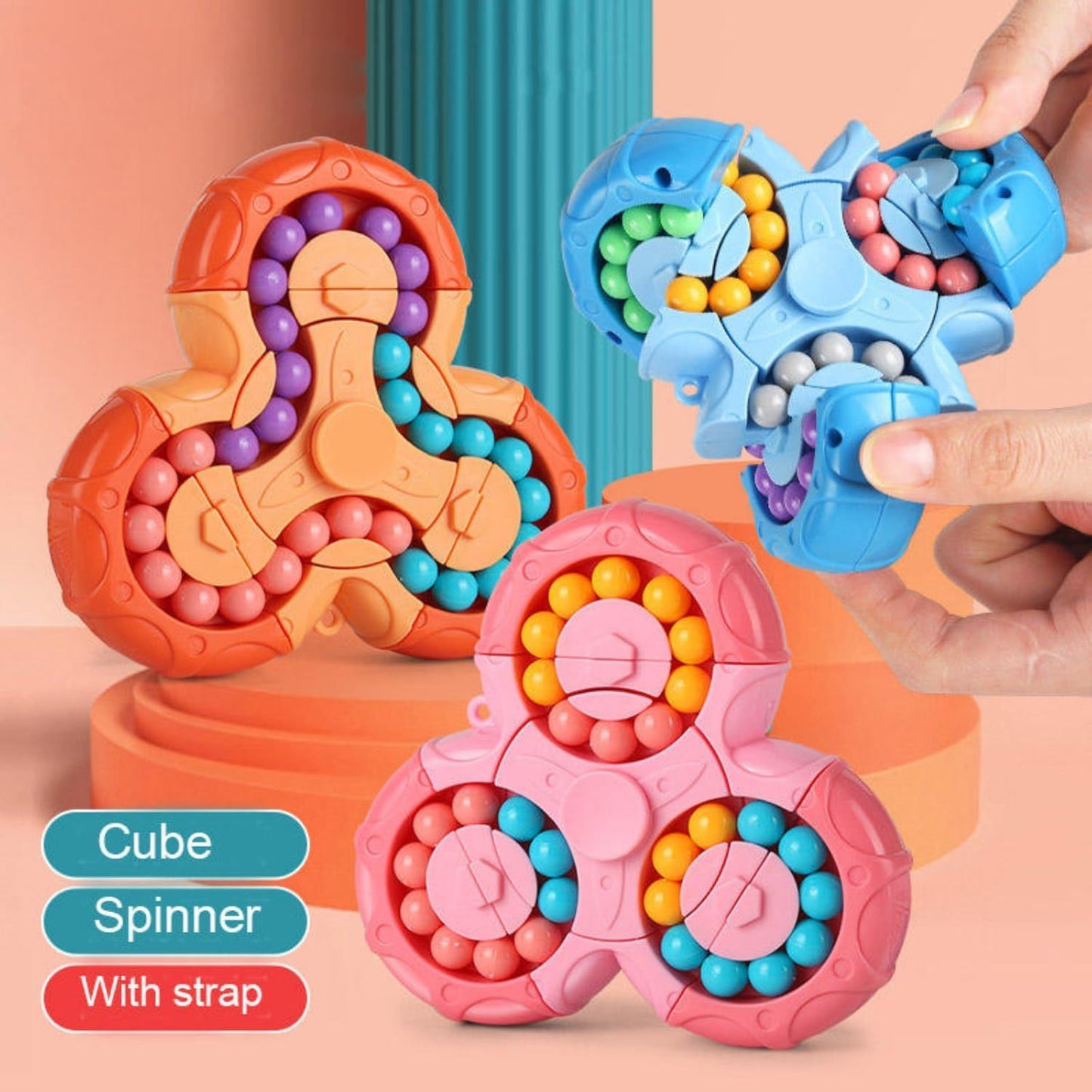 Magic Bean Rotating Cube Toy – 2-in-1 Spinner & Bead Puzzle Fidget Toy for Kids & Adults(PACK OF 1)MULTICOLOR)