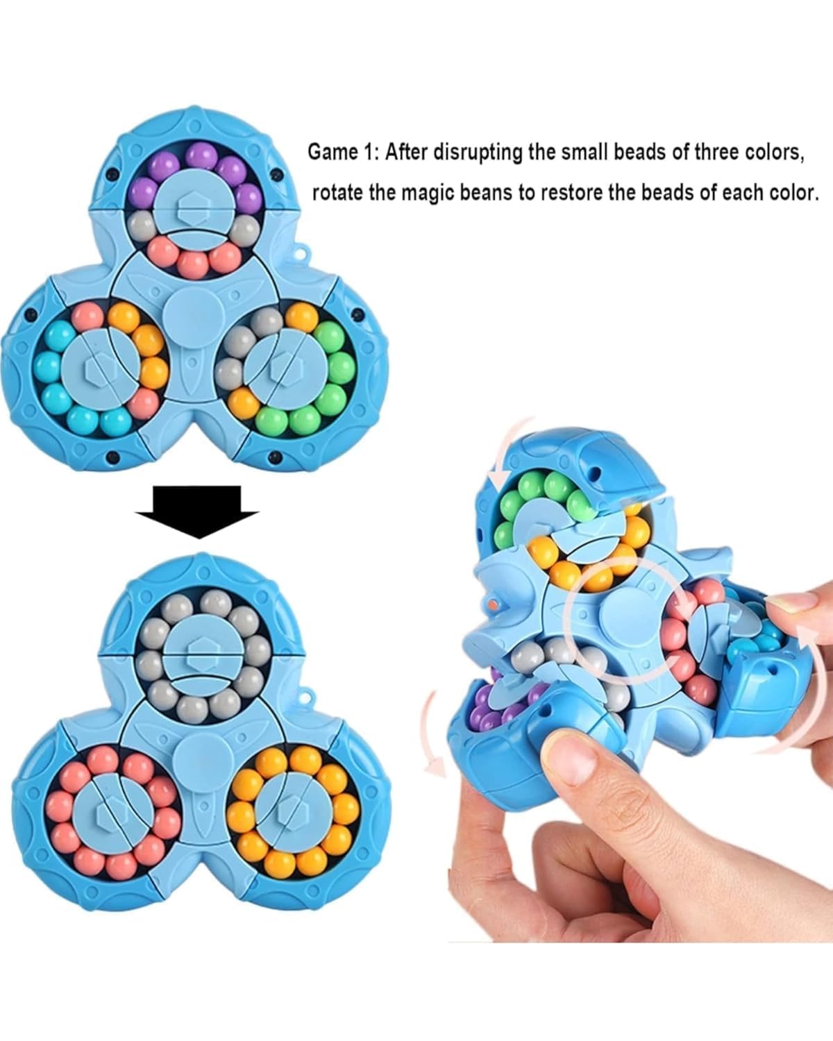 Magic Bean Rotating Cube Toy – 2-in-1 Spinner & Bead Puzzle Fidget Toy for Kids & Adults(PACK OF 1)MULTICOLOR)