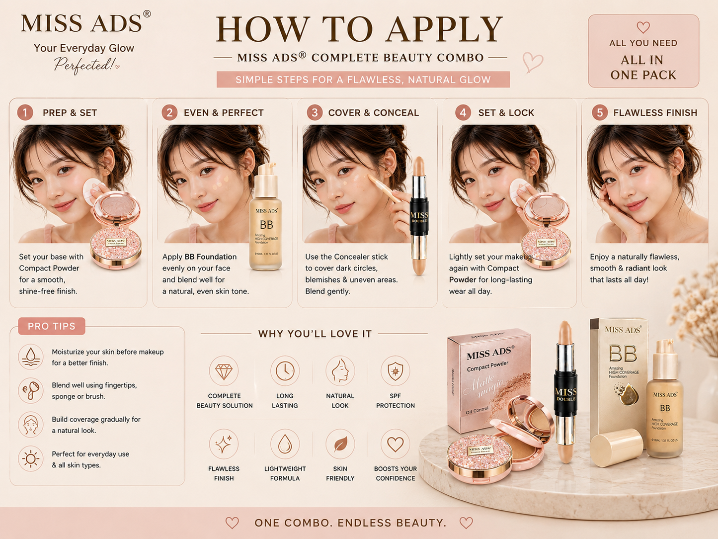 MISS ADS COMBO (FOUNDATION, HIGHLIGHTER, COMPACT)