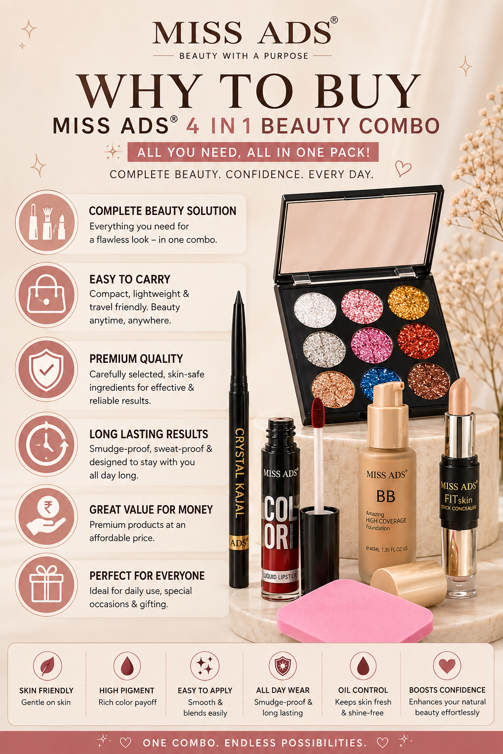MISS ADS COMBO (FOUNDATION, HIGHLIGHTER, COMPACT)