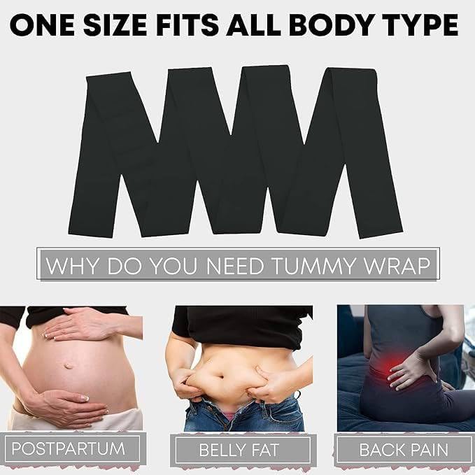 Free Size Premium Waist Belt Elastic Band Weight Loss Flat Belly Belt Body Shaper Abdominal Belt After Delivery for Tummy Reduction Tummy Wrap Waist Trainer -Black